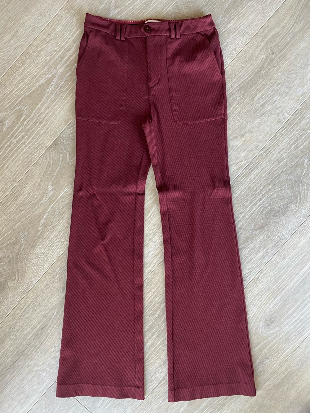 Anthropologie Essential Trouser Textured Burgundy Wine Wide Leg Tall 6